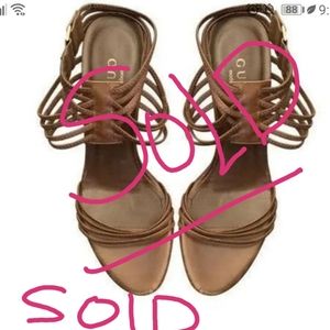 Strappy taupe/brown Gucci heels